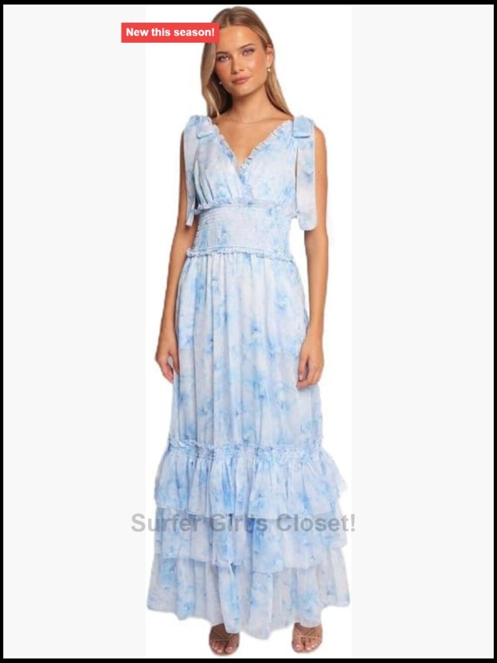 Maxi Dress V-Neck Sleeveless Floral A-Line Tiered Ruffle